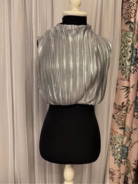 L'ATISTE Metallic Pleated Silver Crop